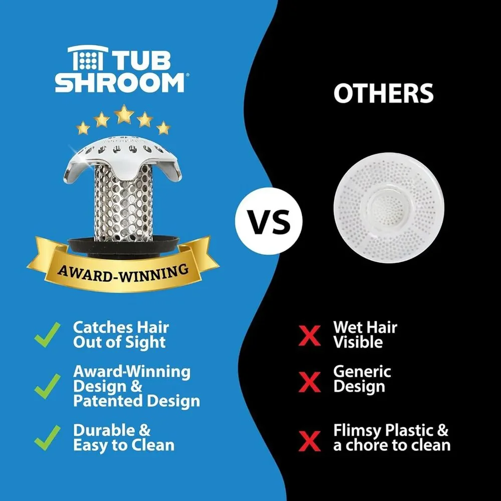 TubShroom Ultra Stainless Steel Hair Catcher Drain Protector with Stopper
